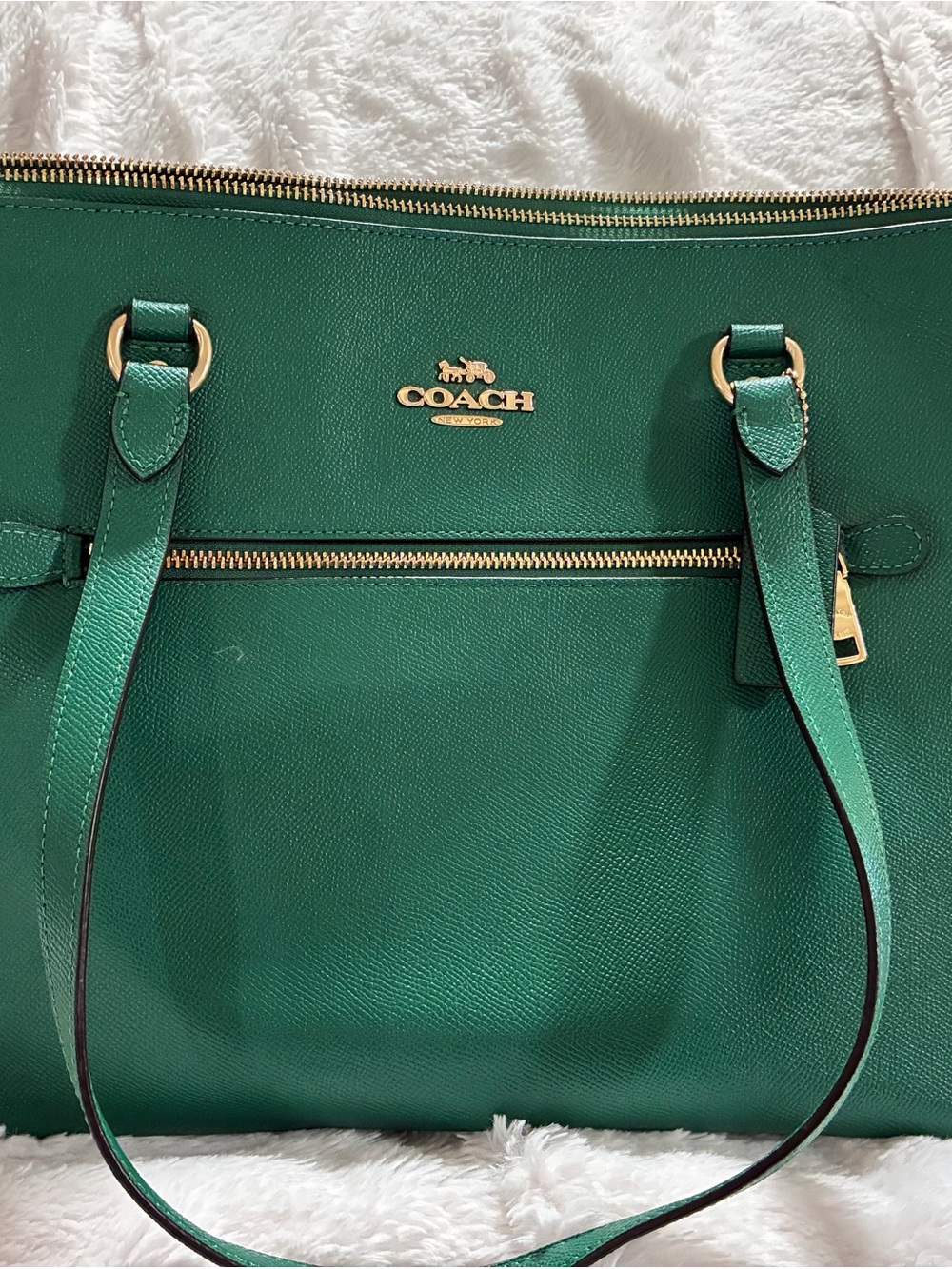 Coach Emerald Green Leather Tote with Gold Hardware